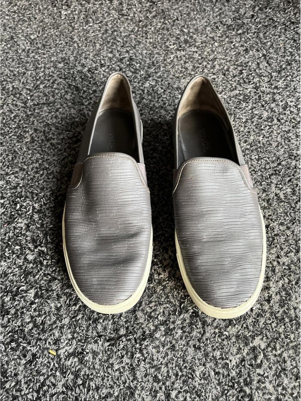 Vince Women's gRAY- Brown Textured Leather Slip On Sneakers Flats - Size 8